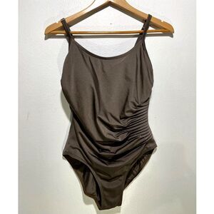 Calvin Klein swimsuit ruched waist metallic brown summer beach resort women 12
